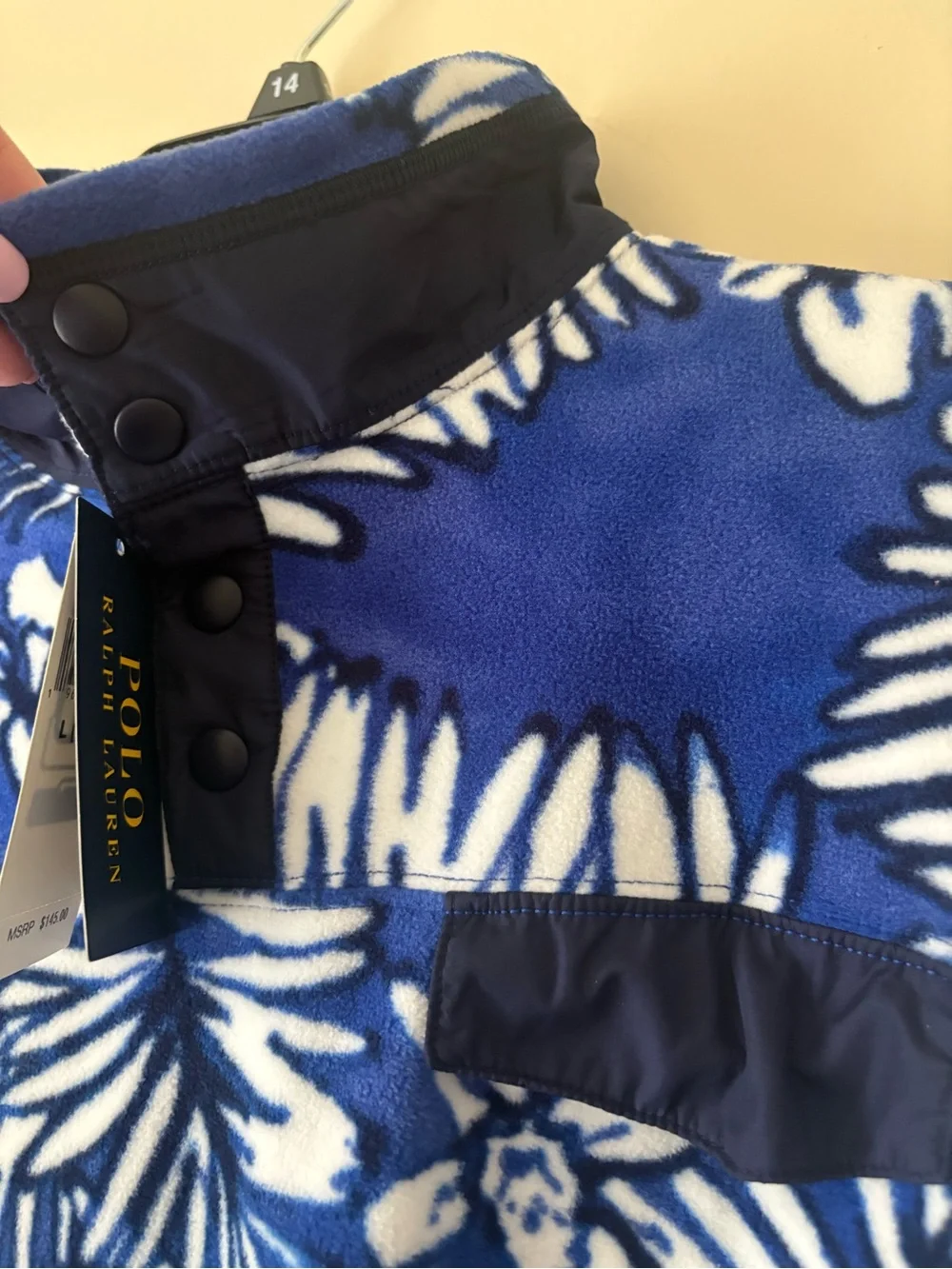 Ralph Lauren Blue & White Floral Girls Fleece Pullover Jacket sz. L(12-14) New